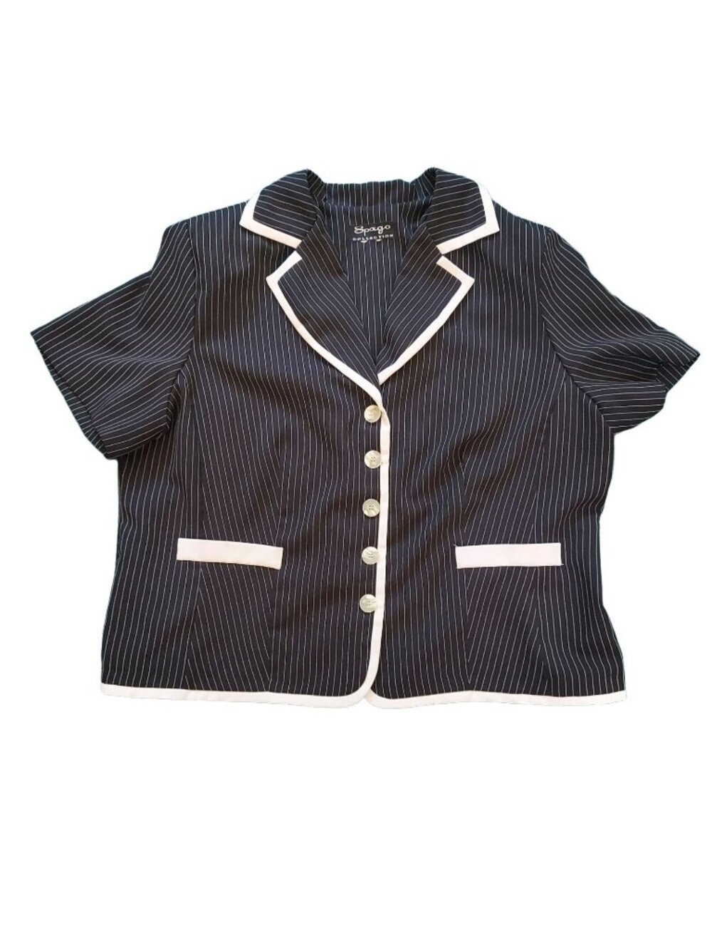 Spago Collection Women's Black White Pin Stripe Pattern Blazer Jacket EUC